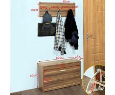 SoBuy 50% FSR31-BR Vestiaire Penderie Garde-Robe Murale + Banc (Mural) Meuble à Chaussures 1 abattant