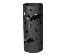 SONGMICS Porte parapluies en Métal, Rond, Support pour Parapluies, avec Un Plateau et Crochets, 49 x à 19,5 cm, Noir LUC23B