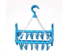 WEIHUIMEI Plastique Ronde Cintre à Pinces à Linge sous-Vêtements Chaussettes Séchage Rack avec 32 Pinces à Linge – 3 Couleurs Option, Plastique, Bleu, 02#