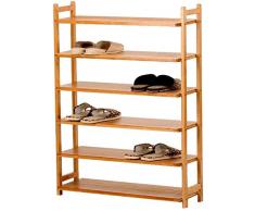 AXUN Étagère à Chaussures 6 Niveaux en Bambou pour Couloir, Rangement en Bois Massif, pour Parapluie, Gain de Place