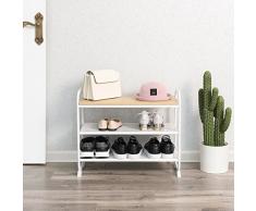 SONGMICS Étagère à Chaussures Étagère de Rangement Banc à Chaussures avec Poignée Entrée Vestiaire Armature Métallique Panneaux MDF Couleur Blanche LMR31W