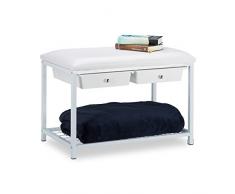 Relaxdays étagère à chaussures en métal, assise rembourrée à chaussures Banc à chaussures, tiroirs de rangement H x L x Pâ¯: 43.5 x 67 x 43 cm, EN MÃTAL, Blanc