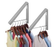 mDesign tringle à vêtements pour la buanderie (lot de 2) – portant à vêtements escamotable pour le séchage des chemises – barre de penderie murale pour cintres – gris