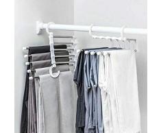 GRAYSONGMS 5 in 1 Multi-Functional Pant Rack Étagères Espace Cintres Magiques en Acier Inoxydable Armoire Magique Cintres pour Vêtements Rack, Blanc