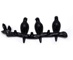 Oiseau Décor Crochet Vivant Om Arbre Branche Exquis Chambre Tenture Murale Vêtements Porte Manteau 3D Dessin Bricolage Maison ABS non Forage Sy Installation Pratique (2White) - Noir, 3