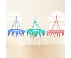 LINYANMY Multifonctionnel Plastique Ronde Cintre Linge avec 17 Clips en 1 Rack pour vêtements sous-vêtements Chaussettes 32cm in Diameter and 34cm in Height Bleu