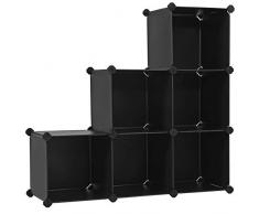 SONGMICS Armoire à Chaussures, Étagère escalier, Meuble de Rangement modulable, 6 Compartiments Ouverts, pour Vêtements, Jouets, Sacs, Dimensions 93 x 93 x 31 cm, Couleur noire LPC112