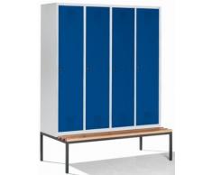 CP Vestiaire avec banc - largeur compartiments 400 mm, h x l x p 2090 x 1600 x 815 mm gris clair / bleu gentiane - armoire armoire de vestiaire armoire penderie armoires armoires de vestiaire armoires penderies penderie penderies vestiaire vestiaires