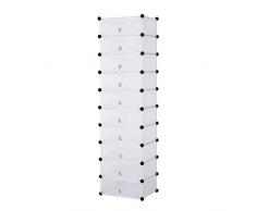 WOLTU SR0052ws DIY Meuble à Chaussures en Plastique Faite de modules avec Porte,47x37x170cm (LxPxH),10 Cubes Blanc