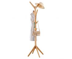 LANGRIA Porte-Manteau en Bambou en Forme d’Arbre avec 8 Crochets / Têtes en 4 Hauteurs Différentes Capacité 20 kg pour Ranger Vestes Manteaux Chapeaux (Couleur Bambou Naturel)
