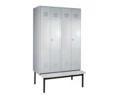 Wolf Vestiaire avec banc monté en dessous, portes en tôle perforée - largeur compartiments 600 mm, 2 compartiments - - armoire armoire de vestiaire armoire métallique armoire pour vestiaire armoire universelle armoires armoires de vestiaire armoires