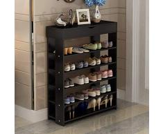 SogesHome 75x 24 x 94 cm Range-Chaussures 5 Tablettes avec tiroirs, étagère de Rangement pour Chaussures en Bois,Noir, L24-BK-SH