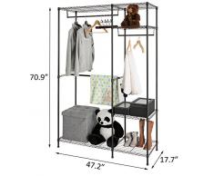 Hollyhome Heavy Duty Fil étagères Armoire de vêtement de rack pour organiseur portable Vêtements Rack de stockage Armoire avec Étagères réglables et cintres, épaissir en tubes d'acier