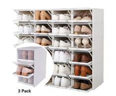 Baffect Lot de 3 boîtes de Rangement pour Chaussures empilables en Plastique Transparent, boîtes de Rangement Amovibles avec couvercles, boîtes de Rangement Avant pour Chaussures (Gris)