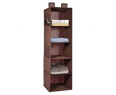 Rack à Pull Organiseur de vêtement Étagères de rangement à penderie, MaidMAX 5 Etagères Plus 4 Poches Latérales marron - 30 cm x 30 cm x 106 cm