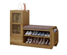 Étagère à chaussures,Porte-Chaussures,Shoes Rack, Chaussures Hall dentrée Support de rangement Banc avec coussin de siège, Bambou Chaussures étagère Cabinet Organisateur avec tiroirs et porte, for le