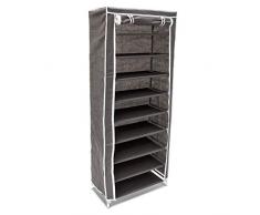 Relaxdays 10018856_139 Armoire à chaussures en tissu pliante 151 x 60 x 30 cm penderie avec 9 Etagères pour 36 paires de chaussures gris