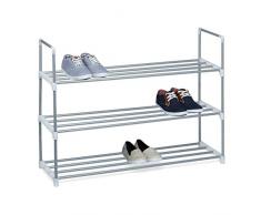 Relaxdays Meuble à chaussures en métal HxlxP: 70 x 90 x 31 cm rangement pour chaussure avec 3 étages pour 12 paires, Argent