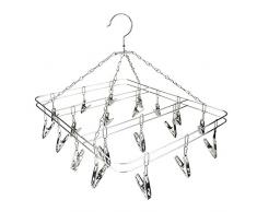 Lionina Anti-Vent en Acier Inoxydable Séchage Hanger Rack 20 Pinces à Linge Étendoir à Linge Pince à Linge pour Chaussettes sous-vêtements Serviette Écharpe Courte (carré) 20 Clips as Picture Show