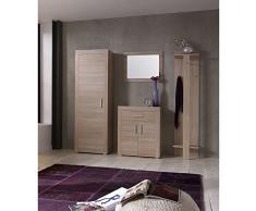 WILMES 50002-80 0 80 Dielen Lake III Set Best en Armoire vestiaire, Miroir Mural, Meuble à Chaussures et Panneau Porte-Manteaux, Structure et Avant en chêne Sonoma Mélamine