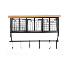 Étagère de Rangement Murale avec Tiroirs en Bois et Métal Penderie Mural Portemanteau Mural avec Crochets Étagère 3 Tiroirs Meuble d'entrée pour Chambre Salle de Bain Couloir Salon 64 x 24 x 34 cm