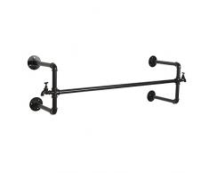 en métal Noir à fixation murale robinet design Barre de penderie Barre de vêtements à suspendre vêtement de rack/Display - MyGift®
