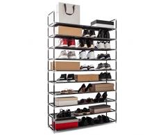 Meerveil Etagère à Chaussures 10 Couches Armoire à Chaussures Porte-Chaussures en Metal pour 50 Paires de Chaussures Organiseur à Chaussures pour Salon Entrée (Noir, 10 Couches)