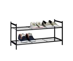 Relaxdays 10020563 Meuble à chaussures SANDRA avec 2 étages étagère en métal HxlxP: 33,5 x 69,5 x 26 cm pour 6 paires commode avec poignées noir