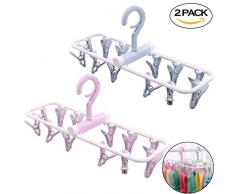 Creatiees Lot de 2 Portable pliant de voyage Clip, Drip Séchage Hanger Rack avec 12 Pinces pour vêtements Chaussettes Sous-vêtements – coupe-vent et économiser de l'espace