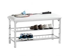 IDIMEX Meuble à Chaussures INA Banc avec Assise et 2 étagères en métal chromé, Rangement pour 8 Paires, avec Coussin en synthétique Blanc