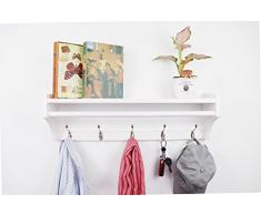 JRLinco Mural Porte-Manteau Cintre en Bois Massif 5 Crochets, Multifonctionnel l'étagère de présentoir, Étagère Murale pour la Chambre &la Salle de Bains et la Décoration de la Maison 65.5CM