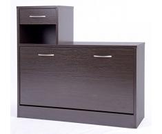 ts-ideen Ensemble Portemanteau Mural Miroir Meuble à Chaussures avec tiroir Bois Marron foncé