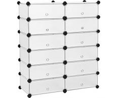 SONGMICS Armoire Etagère de Rangement à Chaussures en Plastique Blanche Semi-Transparente 12 Cubes 83 x 31 x 105 cm (L x l x h) LPC26W