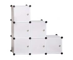 WOLTU SR0056ws DIY Armoire Plastique Chambre Faite de modules avec Porte pour Le Stockage de vêtements, Accessoires, Jouets, Livres,Chaussures,6 Cubes 96x30x96cm (LxPxH),Blanc