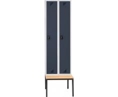 EUROKRAFT Vestiaire avec banc monté en dessous - 2 compartiments, largeur 600 mm portes anthracite - armoire armoire de vestiaire armoires armoires de vestiaire vestiaire vestiaires Armoire de vestiaire Banc pour vestiaire Bancs pour vestiaires