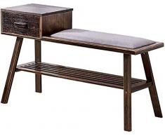 YLCJ Banc de Rangement pour Chaussures, Porte-Chaussures étroit/Porte de Maison/Tabouret de Rangement Moderne, Bambou, avec tiroirs, Coussin en Lin, 3 Couleurs, 90x28x54cm (Couleur: B)