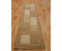 Long tapis de passage/couloir moderne à rayures traditionnelles multicolores, 4304 Beige, 60 x 230 cm (2' x 7'7")