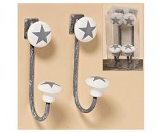 Unbekannt Lot de 2 étoiles Gris Porte-Manteau Mural à Crochets Porte-Manteaux Crochet Star en étoiles Porcelaine en Forme d'étoile