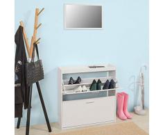 SoBuy® FSR61-W Ensemble de Meuble d’entreé Miroir Mural et Commode Armoire à Chaussures 2 Abattants