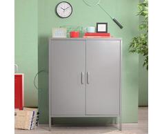 Yata Home Rectangulaire Buffet Armoire Commode Meuble De Rangement En Métal En Acier Portes Poignée Étagères 3 Portes Meuble à chaussures Pour La Maison Bureau Cuisine Cuisine 31.5*15.7*40.2 IN (Gris)