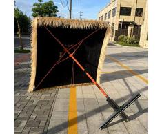 Nfudishpu 6ft * 6ft Chaume Tiki Umbrella, Patio Palapa Beach Umbrella, Porte-Parapluie en Bois Massif, Ombrage/Protection UV （avec Une Base croisée）