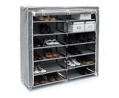 Relaxdays Meuble à chaussures VALENTIN Housse tissu étagère armoir chaussures 7 Étages pour environ 36 paires de chaussures H x l x P: 108,5 x 114 x 30,5 cm Fermeture à glissière Gris