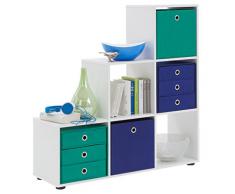 Bibliothèque escalier avec 6 cases coloris blanc, L 104,5 X H 108 X P 33 cm -PEGANE-