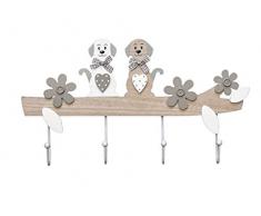 Porte Manteaux Murale Patère en Bois Mignon Chien Décoratif à 4 Crochets pour la Chambre des Enfants, Cuisine, Vestiaire, pour à fixer au Mur ou sur Porte, Naturel Gris Blanc Coleur