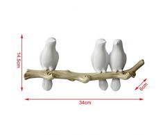 YANGMAN Décor Mural Porte-Manteau Oiseaux sur Arbre Cintre avec 3 Crochets pour Manteaux, Chapeaux, Clés, Serviettes, Porte-Manteau De Rangement 34X14.5X6 Cm