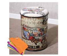 LAYG Tabouret De Rangement,Poubelle Rétro,Rond Siège Chaise Chaise Banc À Chaussures,Panier de Rangement,Style Industriel Rétro Salle À Manger Chaise Bar Café Décoration De La Maison Accessoires,A