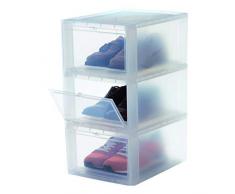 Iris Ohyama, lot de 3 boîtes à chaussures / boîtes de rangement pour chaussures - Drop Front Box - EUDF-M, plastique, transparent, 14 L, 35,5 x 28 x 18 cm