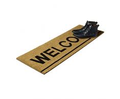Relaxdays Paillasson long fibres de coco tapis de sol porte entrée WELCOME 120x40 nature intérieur extérieur dessous antidérapant caoutchouc, nature