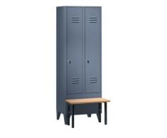 Wolf Vestiaire avec banc frontal, portes en tôle perforée raccourcies - largeur compartiments 300 mm, 2 compartiments - - armoire armoire de vestiaire armoire métallique armoire pour vestiaire armoire universelle armoires armoires de vestiaire armoires