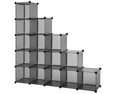 SONGMICS Meuble de Rangement à 16 Compartiment, Organisateur Personnalisable, Étagère en Plastique PP, Séparateur de Placard, Rangement Chaussures, pour Chambre, Bureau, Gris LPC442G01